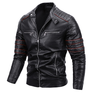 Veste en cuir sport pour homme, coupe ajustée, col montant, vêtements d'hiver, avec toile, service OEM personnalisable, prix de gros bon marché - Product Image 4