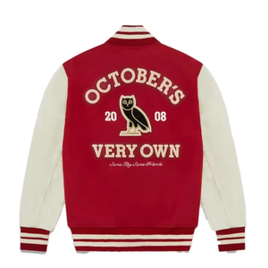 Veste universitaire rouge à la main Varsity Letterman Baseball OVO Collegiate Varsity avec manches en cuir Varsity Jacket pour hommes et femmes - Product Image 5