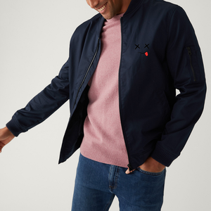 Blouson bombardier de baseball brodé veste d'extérieur universitaire pour homme avec col montant et logo avant en polyester à manches longues - Product Image 1