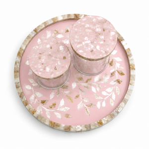 Elegant Pink Resin and Mother of Pearl Tray with Acrylic <b>Box</b> Jars – Luxury Decorative Organizer for Kitchen & <b>Coffee</b> <b>Table</b> - Product Image 2