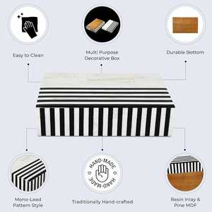 Boîte à bijoux rectangulaire en bois avec incrustations d'os noir et blanc, design moderne et durable, fait main, design rayé, organisateur de rangement décoratif, meilleur choix - Product Image 5
