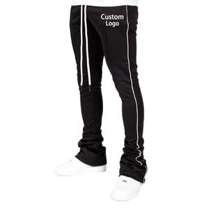Pantalon de survêtement évasé décontracté pour homme, 100 % coton léger, avec logo personnalisé, coupe droite, rayures courbes, braguette boutonnée, taille mi-haute, respirant - Product Image 1