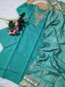 Designer Viscose Chanderi Kurti Set Sequence Broderie 2.20m Jacquard Dupatta Party Wear Hiver Tailles S-XXL 44 "+ Kurti Longueur - Product Image 5