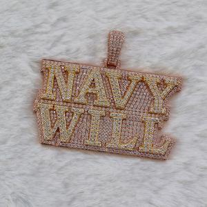 Pendentif lettre initiale sur mesure avec VVS Moissanite et diamant pendentif boule en or jaune passer testeur de diamant - Product Image 1