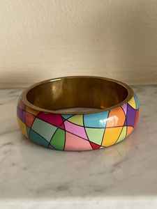 Women and Girls Fashion Multi-Color Wood Resin <b>Bracelet</b> Stylish Brass Bangle Jewelry for Everyday Use - Product Image 2