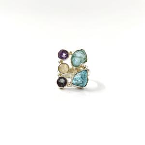 แหวนแต่งงานสไตล์พังก์ ดีไซน์ใหม่ ประดับพลอยหลากชนิด เงินแท้ 925 รูปทรงสวยงาม - Product Image 1