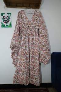 Indian Cotton Women's <b>Summer</b> <b>Dress</b> Full <b>Sleeves</b> Hand Block Print Button Casual Sweet Birthday <b>Dress</b> Floor-Length Beach Occasions - Product Image 2