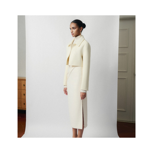 แจ็กเก็ตแขนยาวสำหรับผู้หญิง, แจ็กเก็ตผ้าแคชเมียร์แขนยาวผ้าผสมสีขาว - Product Image 1