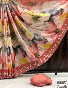 Fancy Trending Wear Chiffon Floral Digital Print <strong>Saree</strong> Blouse With <strong>Embroidery</strong> &amp; <strong>Mirror</strong> and Cut Border Sequins Work Woman Fashion - Product Image 5