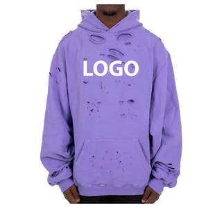Sudadera con Capucha Personalizada con Logotipo, Estilo Urbano para Hombre, Vintage, Desgastada, con Agujeros, Lavado Ácido, Oversize, de Felpa, 100% Algodón Tejido, OEM - Product Image 3