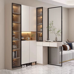 Meuble à chaussures d'entrée en bois massif, avec écran de séparation intégré, pour salon, meuble à vin de luxe, style moderne et minimaliste - Product Image 4