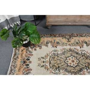 Tapis en laine turque vintage de 3.7x6,7 pieds, tissage plat design patchwork beige et marron avec support en latex pour décorations de salon - Product Image 3