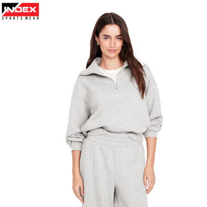 Sudadera con capucha de media cremallera corta personalizada al por mayor, sudadera deportiva de cuello alto en blanco de alta calidad con cremallera Sudadera con capucha de manga larga suelta para mujer - Product Image 4