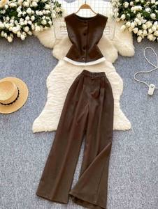 กางเกงขากางเกงเอวสูงลำลองสำหรับผู้หญิงแฟชั่นใหม่2ชิ้น - Product Image 3