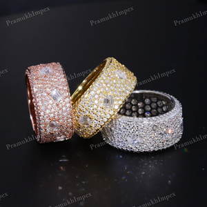 Anillo de boda para mujer estilo hip hop con engaste de puntas, moissanita tallada, personalizado, de plata de ley S925 chapada en oro, certificado GRA, regalo especial - Product Image 3