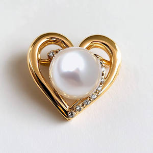 Women Shirt Custom 925 <b>Silver</b> Rhinestone Heart Shaped Pearl <b>Brooch</b> - Product Image 3