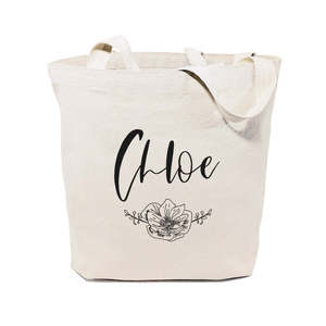 Modern Floral Canvas Tote Bag Personalized Name Embroidery & Letter Decoration Fashionable Open Closure for Summer Autumn Winter - Product Image 1