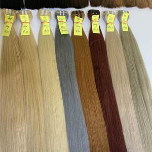 Extensions de cheveux russes de qualité supérieure, à cuticules alignées, Remy vierge, trame plate, couleur personnalisée, Double paquet de cheveux dessinés - Product Image 2