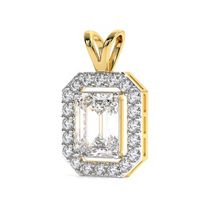 Emerald Cut Lab Grown Diamond Halo Pendant <b>Necklace</b> 14K Yellow Gold IGI Certified Bridal Wedding Luxury Jewelry Gift for Women - Product Image 4