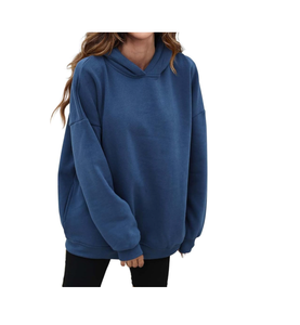 เสื้อฮู้ดสวมหัวโอเวอร์ไซส์สำหรับผู้หญิงผ้าฝ้ายโพลีเอสเตอร์แขนยาวผ้าคอตตอนโพลีเอสเตอร์ปกเสื้อมีฮู้ดผ้าทอสำหรับฤดูหนาวโลโก้หน้า - Product Image 2