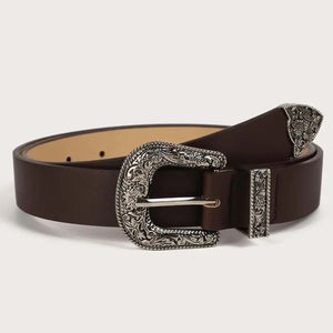 Cinturón de Cuero Occidental con Flores Talladas a Mano para Hombre, Cuero Genuino de Alta Calidad, Estilo Casual - Product Image 1