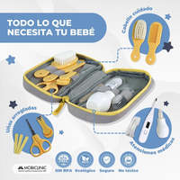 Mobiclinic Kit de soins pour bébé sans BPA en orange 8 articles ensemble de soins des ongles pour un usage quotidien à entraînement manuel avec des matériaux en plastique PP en tissu