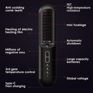 Brosse lissante ionique céramique sans fil rechargeable portable avec 3 réglages de température et design pliable pour usage domestique - Product Image 3