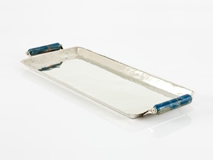 Plateau de service en acier inoxydable avec poignée en pierre de designer, plateau de service fait à la main, passe au lave-vaisselle, vaisselle de cuisine, mariage, restaurant - Product Image 5