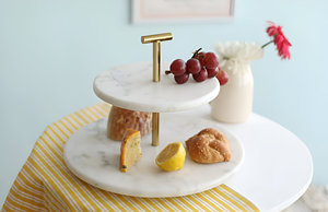 Hot Selling Round Marble Stone with Metal Handle <b>Cake</b> and Dessert Stand <b>Cake</b> <b>Tools</b> Creative Modern <b>Cake</b> & Pastries Stand - Product Image 2