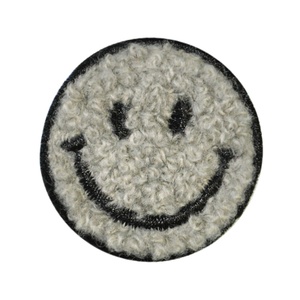 Patch brodé circulaire en chenille avec visage souriant, thermocollant, pour vêtements, chapeaux, sacs, vestes, sacs à dos, artisanat DIY, décoration - Product Image 3