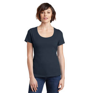 Camiseta de Cuello Redondo Elástica de Jersey de Algodón para Mujer, Color Azul Marino - Product Image 1