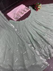 NUEVO LEHENGACHOLI DE GEORGETTE PARA NOVIA CON TRABAJOS DE ESPEJOS Y DUPATTA, ESTILO BOLLYWOOD - Product Image 5