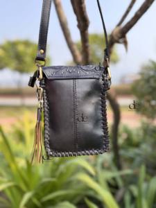 Couverture de selle aztèque en cuir téléphone sac à main élégant sculpture fronde sac à main bandoulière téléphone sac à main - Product Image 5