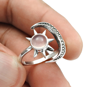 Clásico elegante de alta calidad 925 plata esterlina Natural cuarzo rosa piedra preciosa forma celestial anillo para mujeres niñas joyería Bohemia - Product Image 3