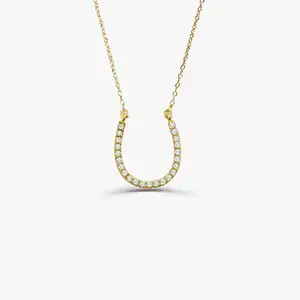 Diamond Horseshoe Necklace 18k Yellow Gold Lucky Charm Necklace with Diamonds Forever One Minimalist Pendant Gift For Women