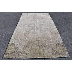 Alfombra turca de lana Vintage, tejido plano de retales verde beige, 5,6x9,9 pies, alfombra para sala de estar con respaldo de látex para decoraciones - Product Image 1
