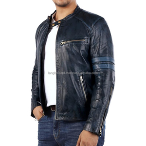Chaqueta de motocicleta Vintage Cafe Racer de alta calidad para hombre, estilo motorista desgastado, manga larga, cuero genuino, invierno, a prueba de viento - Product Image 2