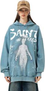 Sweat à capuche décontracté surdimensionné délavé à l'acide, sweat à capuche surdimensionné délavé à l'acide, sweat à capuche à fermeture éclair délavé à l'acide, imprimé poudre, pour homme - Product Image 3