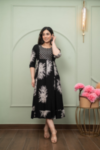 Anarkali Gawan Karkali สำหรับผู้หญิง, ผ้าฝ้ายสไตล์พื้นเมืองสไตล์ซาลวาร์คาเมซลำลองใส่ในงานแต่งงานและงานปาร์ตี้ไม่ยับย่น - Product Image 2