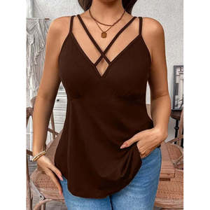 Women'<b>s</b> Front Cross Strap Long Viscose <b>Blouse</b>, 36640 - Coffee - Product Image 3