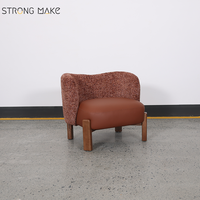 Fauteuil de salon en cuir PU minimaliste italien de haute qualité avec base en bois, fauteuil de lecture moderne pour la maison
