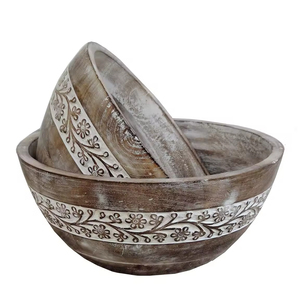 Juego de excelente calidad de dos cuencos de sopa de forma redonda hechos a mano, recién llegados, estilo Vintage, mesa de Hotel, cuenco de madera para servir - Product Image 1