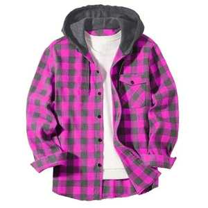 T-shirt à capuche en flanelle surdimensionné unisexe Chemise à capuche décontractée à carreaux Streetwear à manches longues Vente en gros - Product Image 3