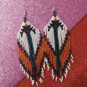 ต่างหูลูกปัดทำด้วยมือคุณภาพระดับพรีเมี่ยมสำหรับผู้หญิงต่างหูแบบปักที่มีเส้นใหญ่ - Product Image 2