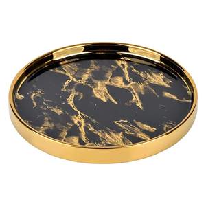 Plateau de service en marbre rond de nouvelle conception pour restaurant hôtel et maison plateau de service couleur dorée et noire plateaux de service fournitures - Product Image 3