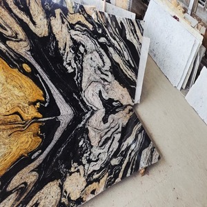 Dalle de granit jaune or de designer, motif de veines noir et blanc spectaculaire, pierre naturelle pour le revêtement de sol et la décoration d'appartements de luxe - Product Image 1
