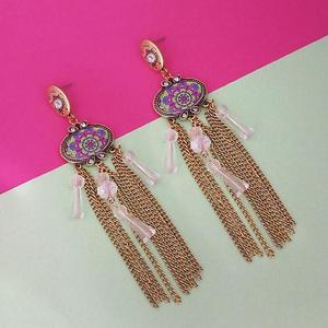 Boucles d'oreilles lustre mode Urthn chaîne en pierre blanche goutte gland 1311829F - Product Image 1