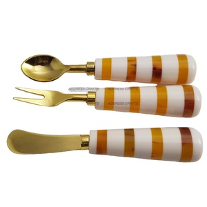 Juego de cubiertos de acero inoxidable hecho a mano indio, mango de resina de Color naranja y blanco, último diseño, fiesta de oficina, cocina usada - Product Image 1