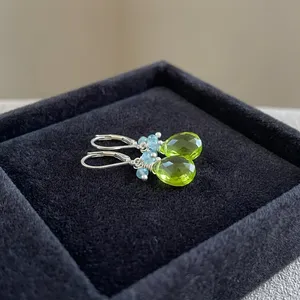 Pendientes de Lágrima de Peridoto y Aguamarina de Verano, Regalo Clásico Listo para Ofrecer a Mamá, Plata de Ley 925, Piedra de Nacimiento de Agosto, Bloom - Product Image 4