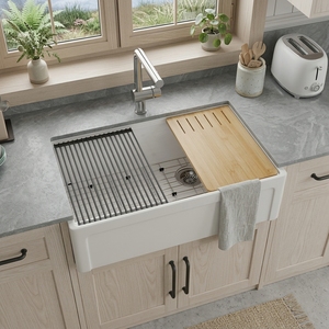 Évier de cuisine réversible en argile réfractaire de 33 pouces, à cuve unique, avec façade à rebord, poli, pour commandes OEM - Product Image 3